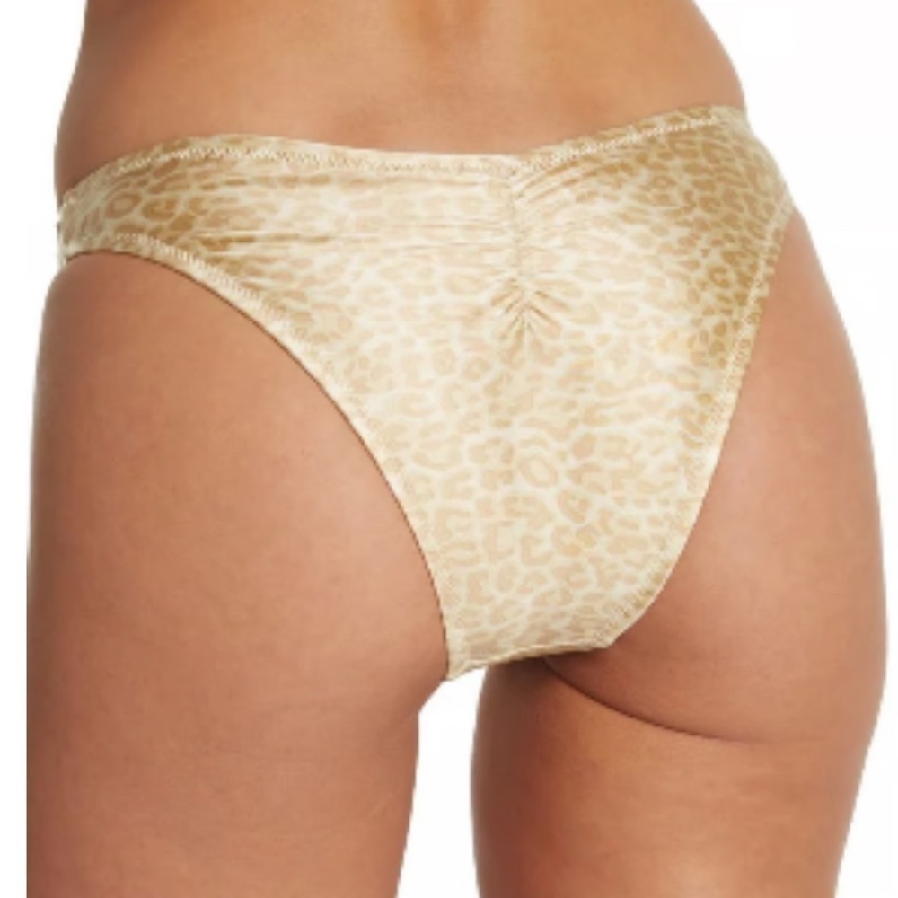 KENDALL & KYLIE | Gold Leopard Print Ruched Bikini Bottom Beachy Summer | Size L - Picture 3 of 8
